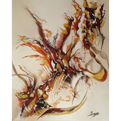 Peinture Abstraite 38x46 Ocre Rouge Jaune - VILKATIS | V. Segers