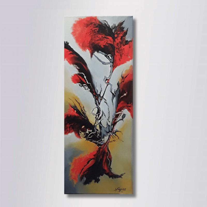tableau Abstrait Vertical Rouge et Noir ZHARYA 20x50  Virginie Segers