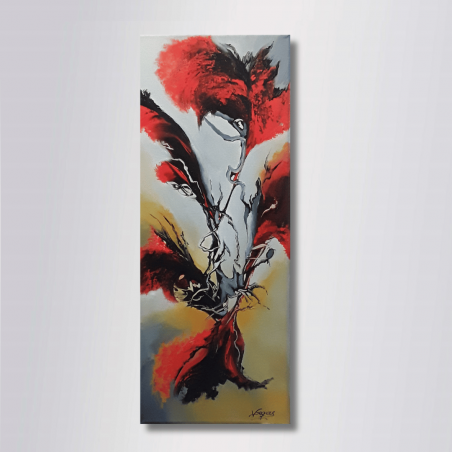tableau Abstrait Vertical Rouge et Noir ZHARYA 20x50  Virginie Segers