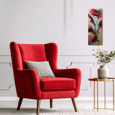 tableau Abstrait Vertical Rouge et Noir ZHARYA 20x50  Virginie Segers