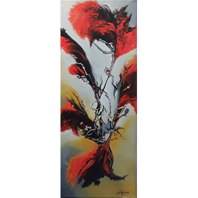 tableau Abstrait Vertical Rouge et Noir ZHARYA 20x50  Virginie Segers