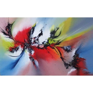 LYRA 61x38 - Tableau Abstrait Multicolore Dynamique | Virginie Segers
