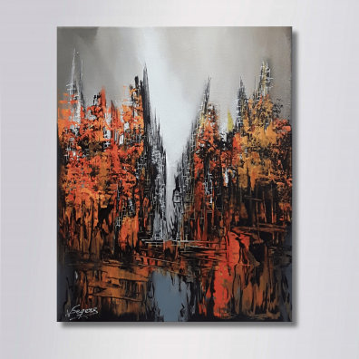 RAYA 24x30 - Tableau Abstrait Orange et Noir Intense | Virginie Segers