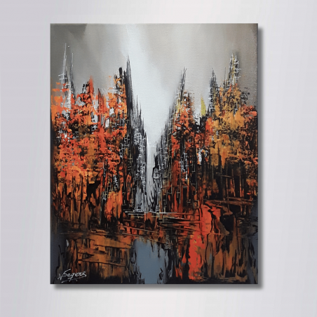 RAYA 24x30 - Tableau Abstrait Orange et Noir Intense | Virginie Segers
