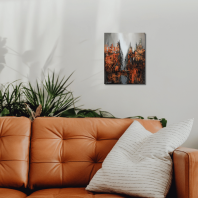 RAYA 24x30 - Tableau Abstrait Orange et Noir Intense | Virginie Segers