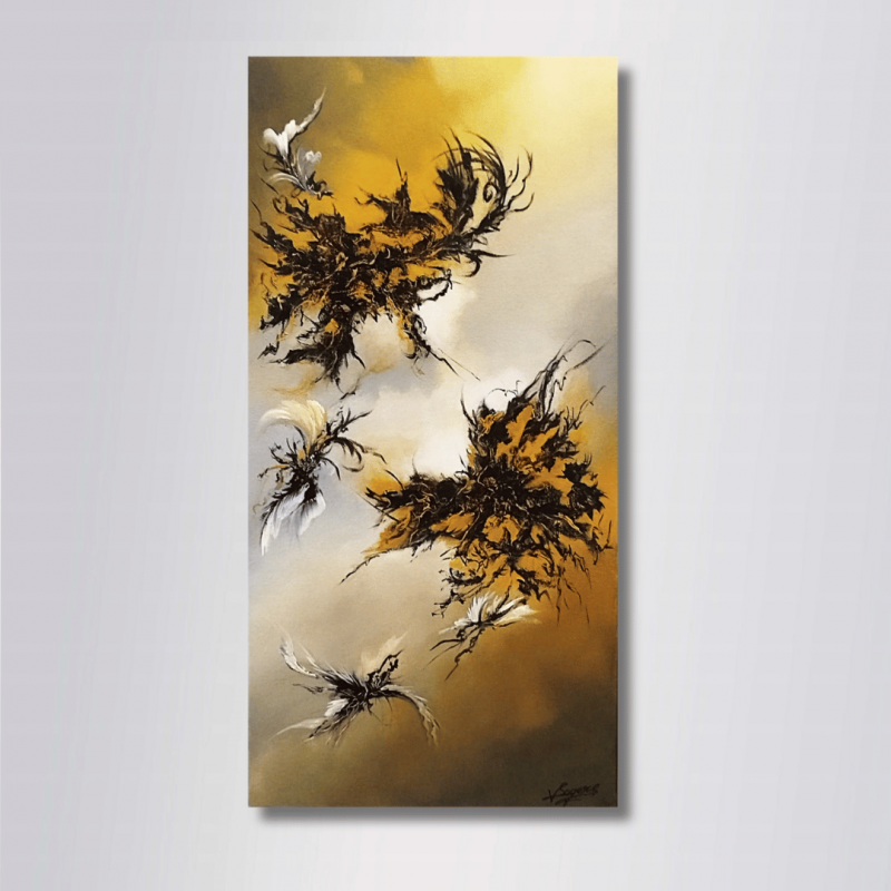 HORA 30X60 - Tableau Abstrait jaune noir | Virginie Segers