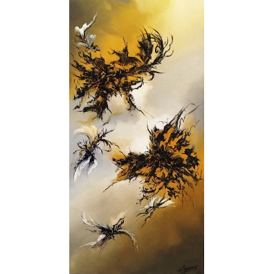 HORA 30X60 - Tableau Abstrait jaune noir | Virginie Segers