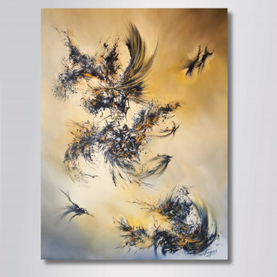 Tableau Abstrait RHILA 60x80 doré Noir  de Virginie Segers