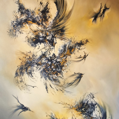 Tableau Abstrait RHILA 60x80 doré Noir  de Virginie Segers